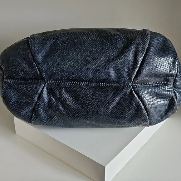 KOOBA Elegant Denim Blue Snake Embossed Glossed Tote Shoulder Bag - Picture 9 of 10